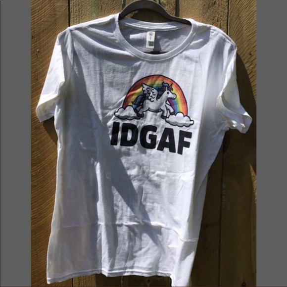 + IDGAF ✋️ WOMENS white cotton tshirt NEW - Picture 1 of 4